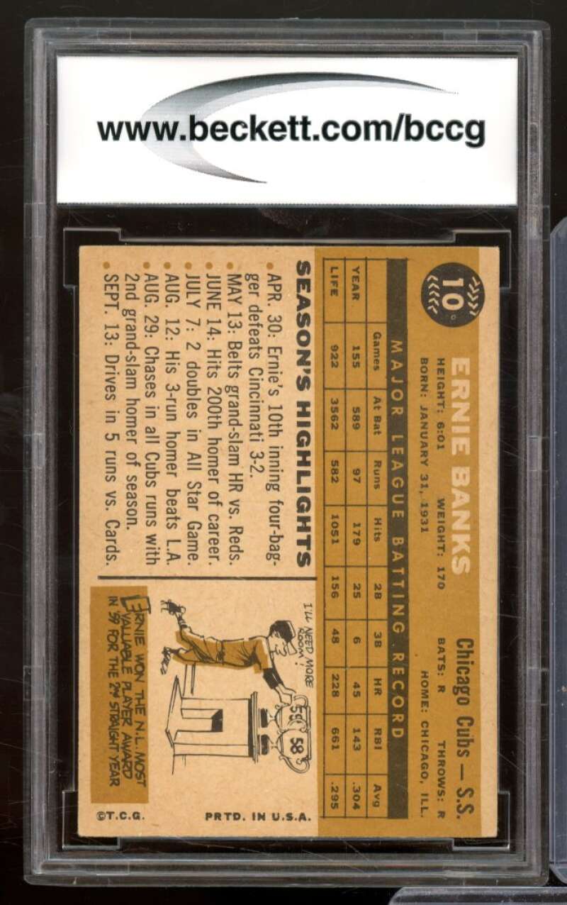 1960 Topps #10 Ernie Banks Card BGS BCCG 8 Excellent+ Image 2