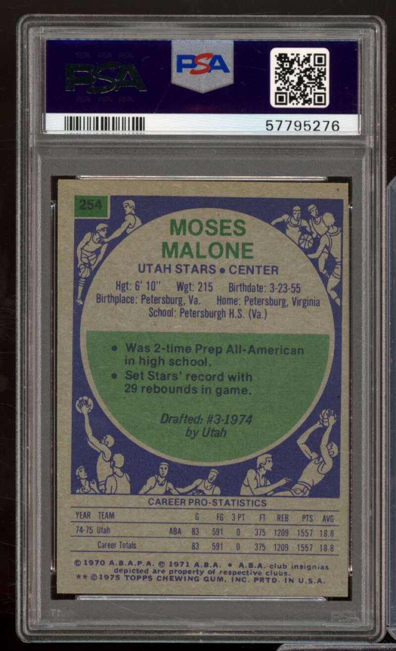 Moses Malone Rookie Card 1975-76 Topps #254 PSA 6 Image 2