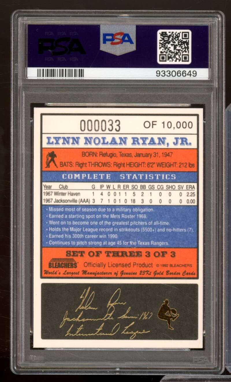 Nolan Ryan Card 1992 Bleachers 23Kt Jacksonville Suns #3 PSA 9 Image 2