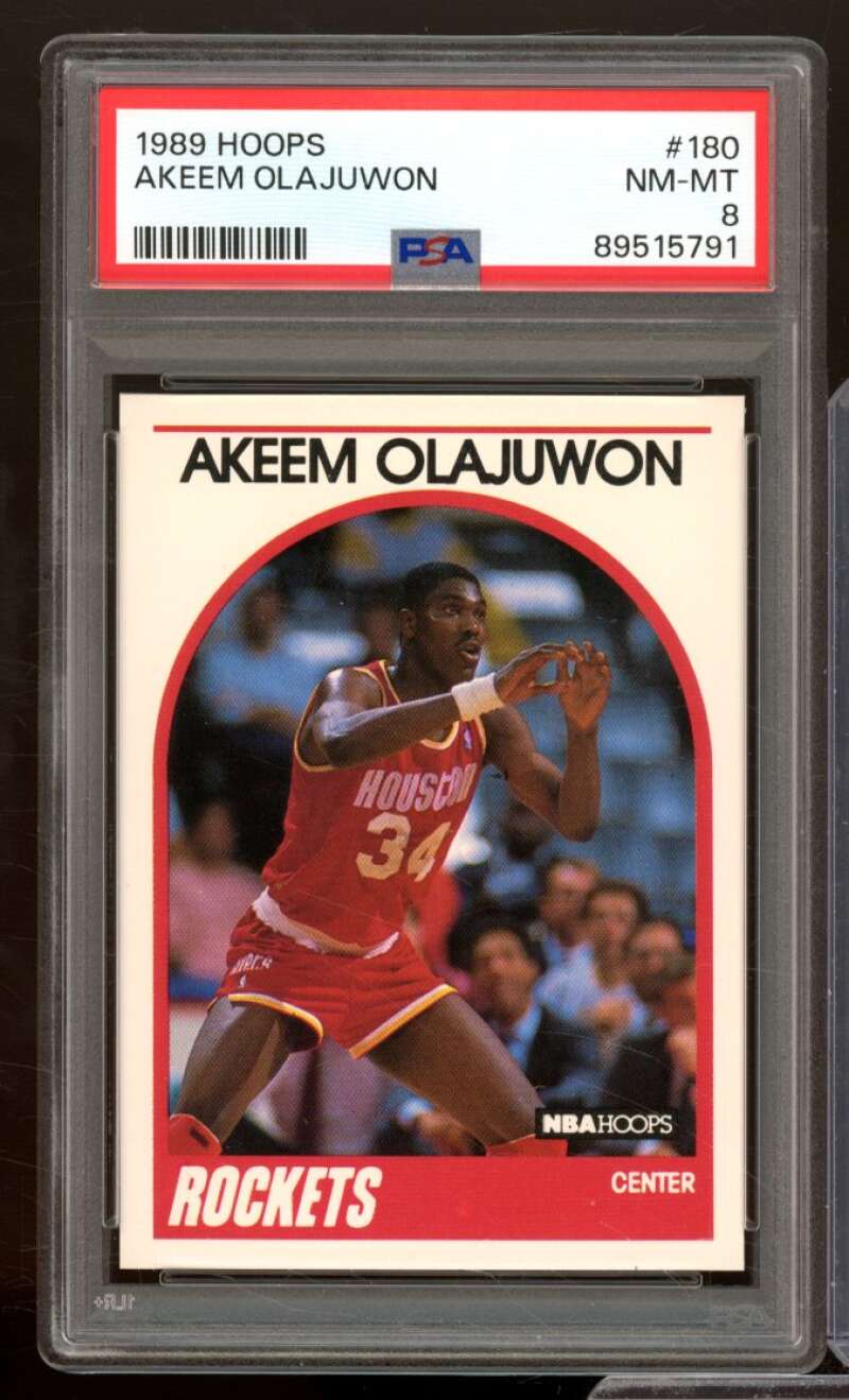 Akeem Olajuwon Card 1989-90 Hoops #180 PSA 8 Image 1