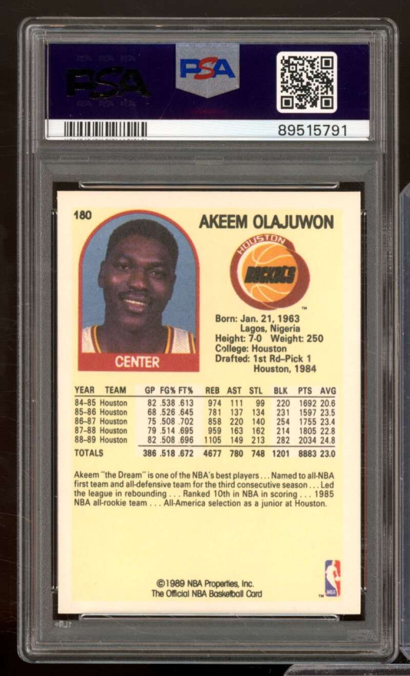 Akeem Olajuwon Card 1989-90 Hoops #180 PSA 8 Image 2