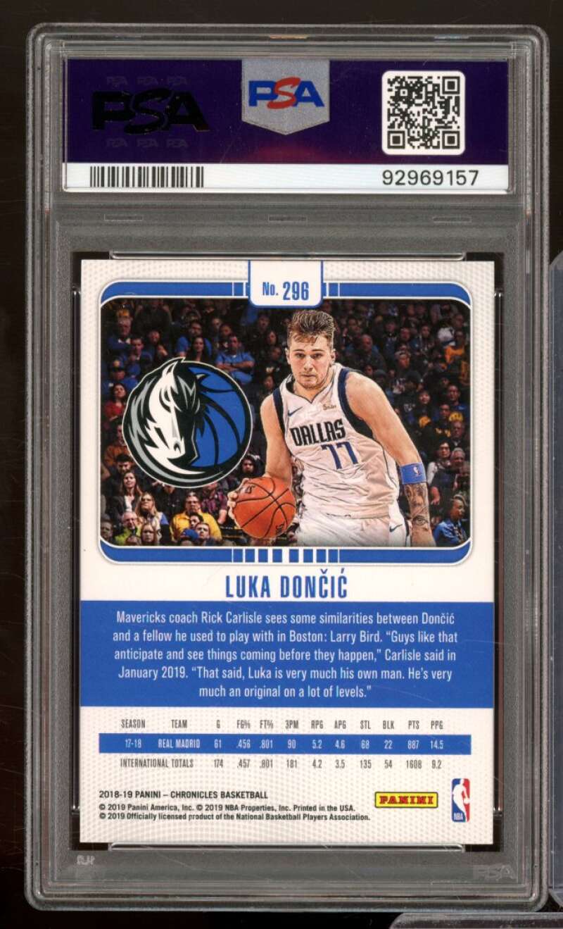 Luka Doncic Rookie Card 2018-19 Panini Chronicles #296 PSA 10 Image 2