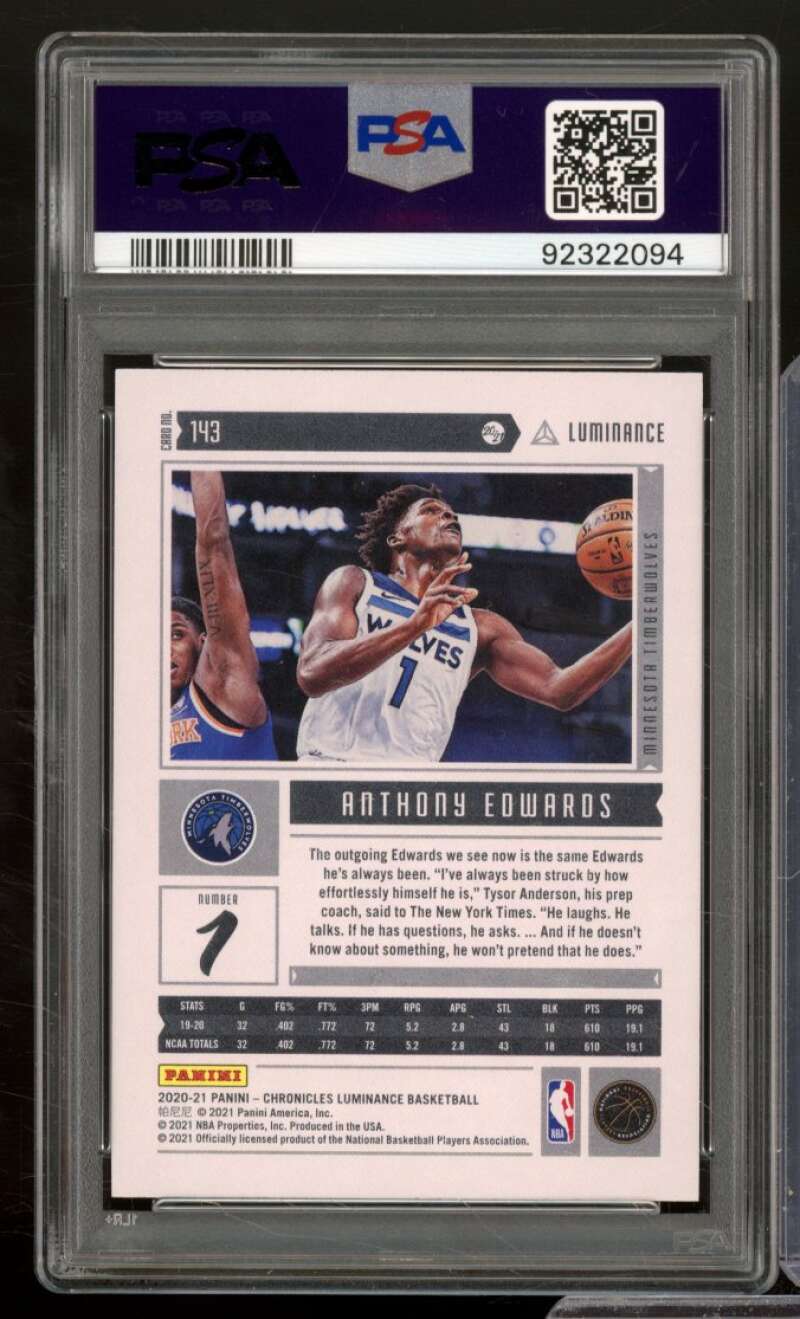 Anthony Edwards Rookie Card 2020-21 Chronicles #143 PSA 9 Image 2