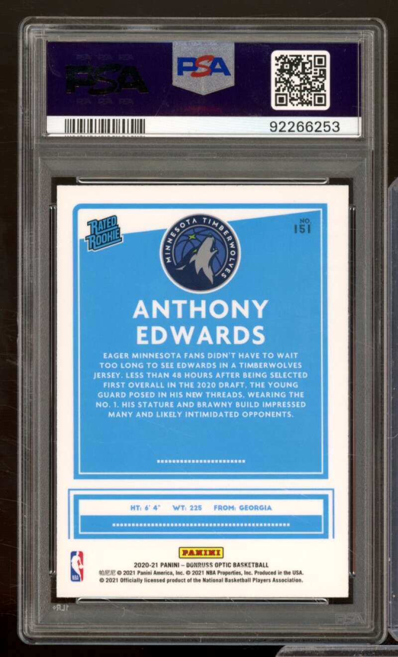 Anthony Edwards Rookie Card 2020-21 Donruss Optic #151 PSA 9 Image 2