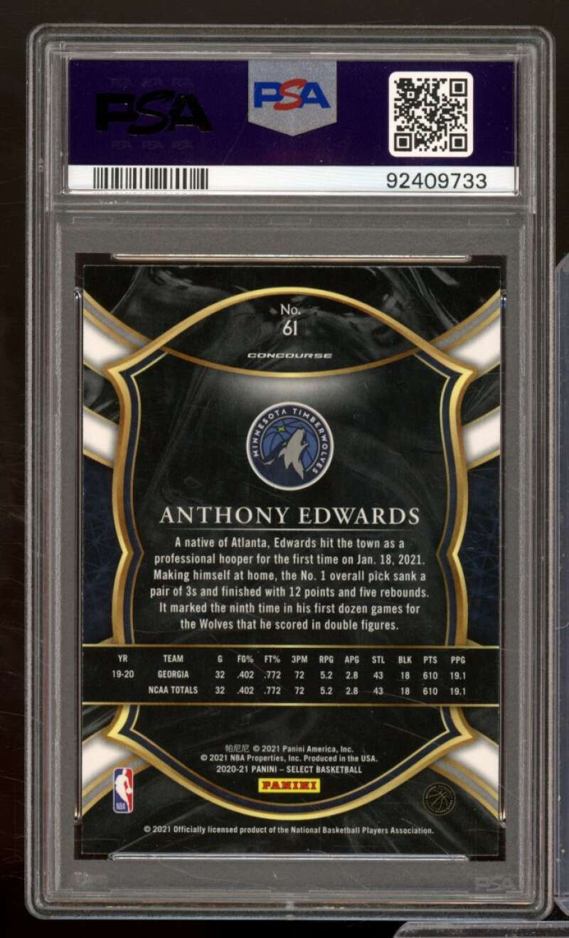 Anthony Edwards Rookie Card 2020-21 Panini Select Blue Retail #61 PSA 9 Image 2