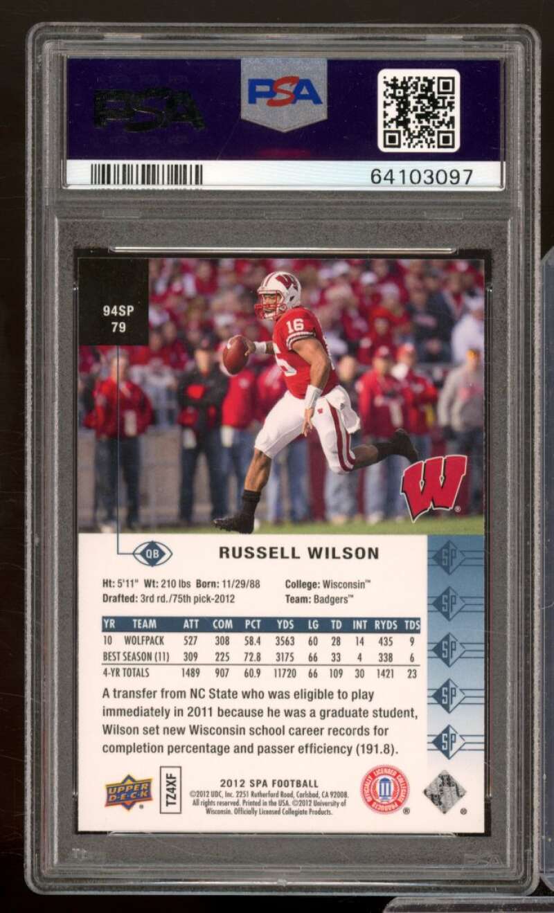 Russell Wilson Rookie Card 2012 SP Authentic #79 PSA 10 Image 2