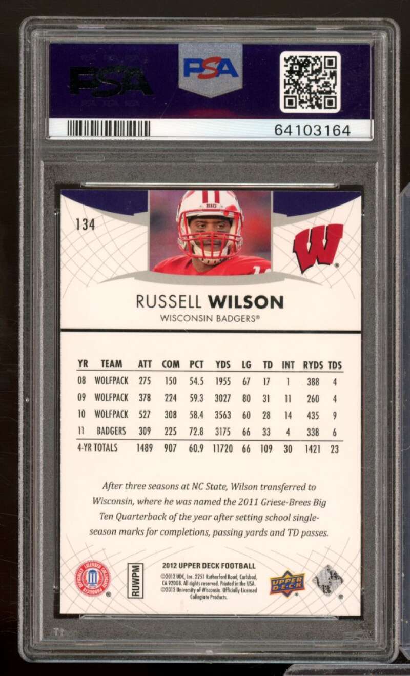 Russell Wilson Rookie Card 2012 Upper Deck #134 PSA 10 Image 2