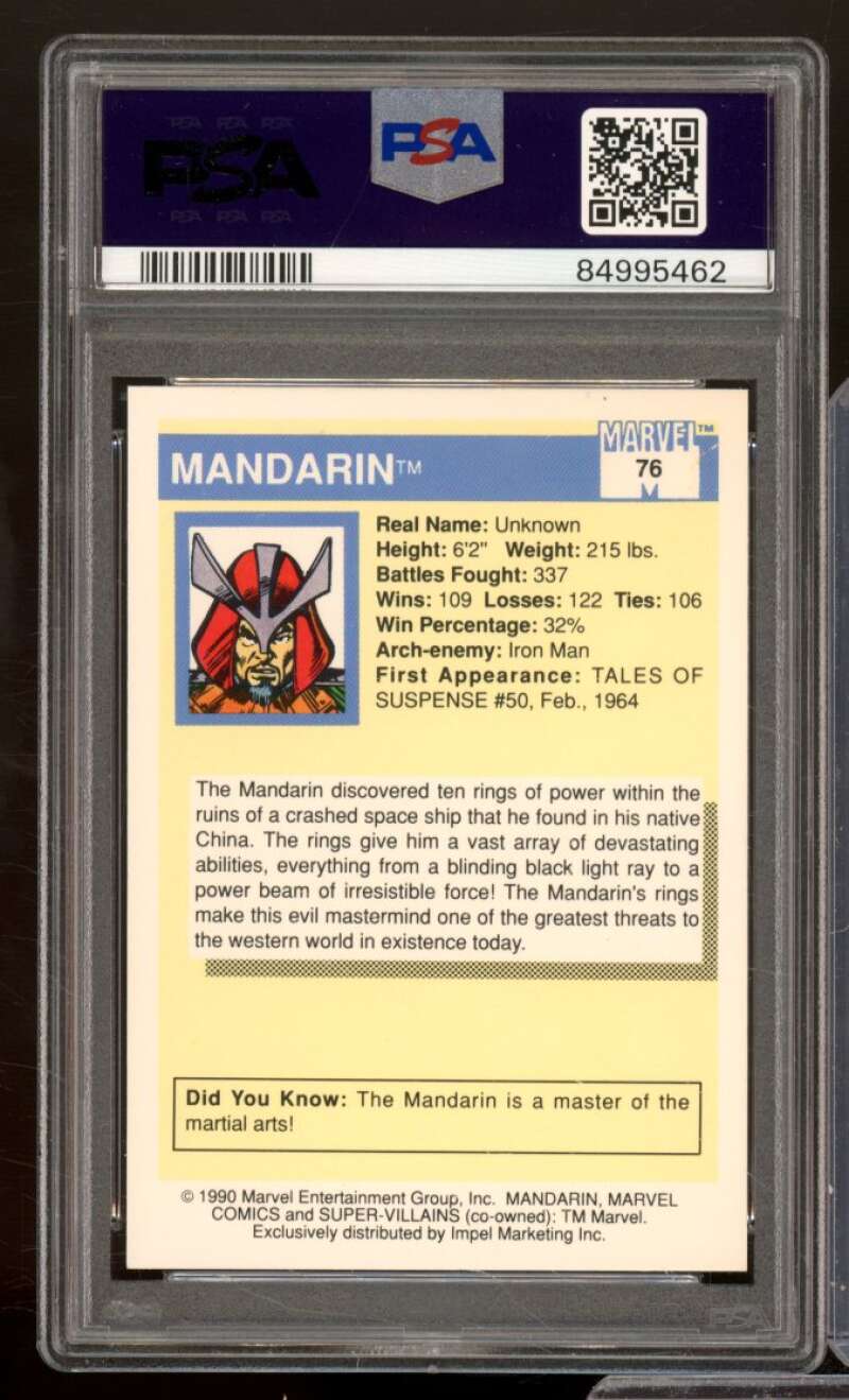 Mandarin Card 1990 Marvel Universe #76 PSA 8 Image 2