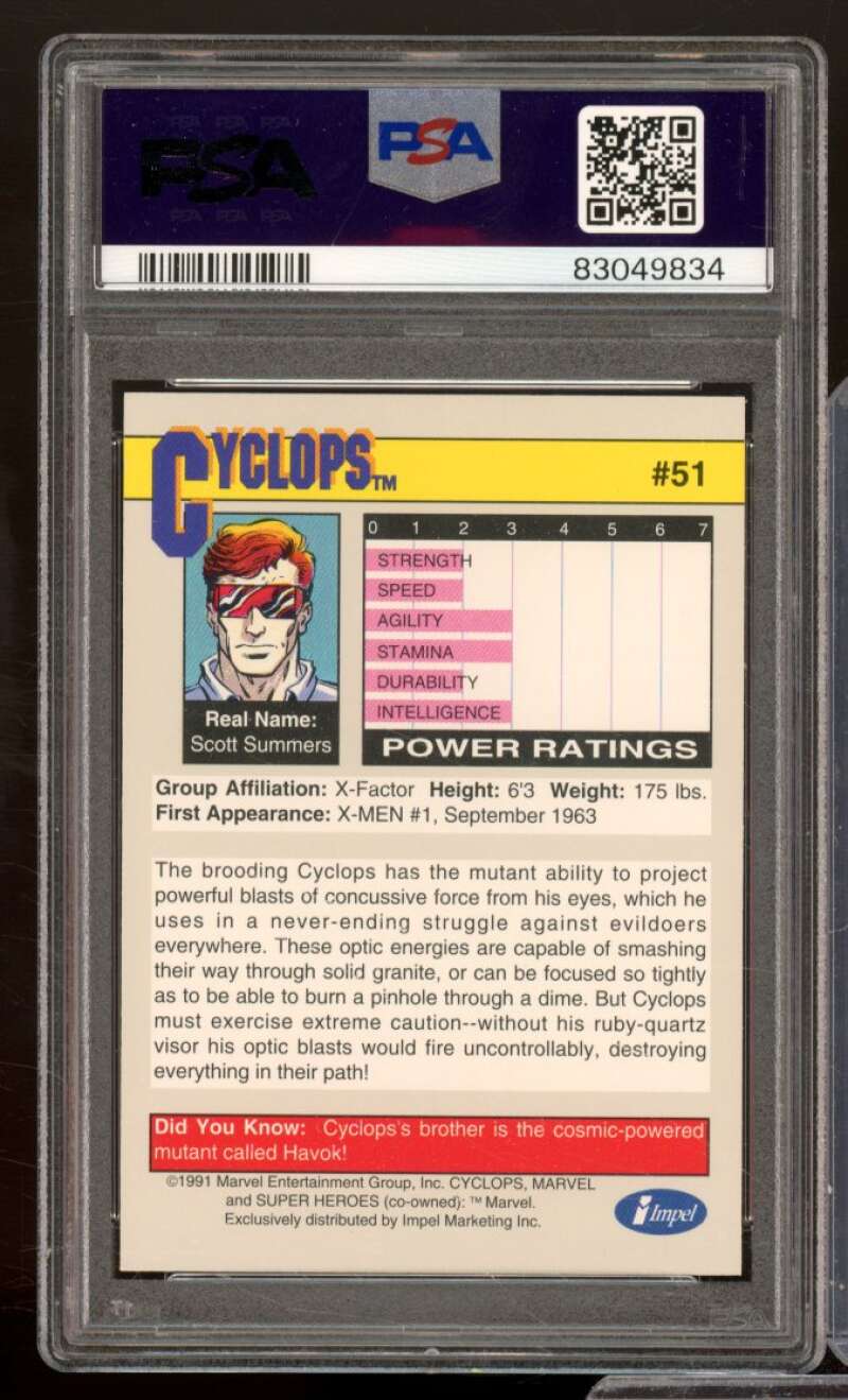 Cyclops Card 1991 Marvel Universe #51 PSA 8 Image 2