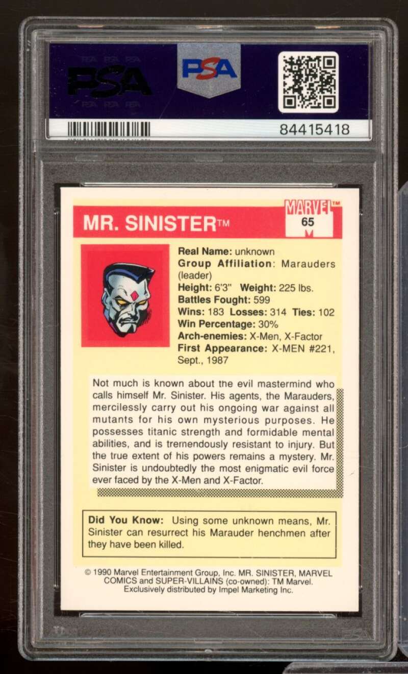 Mr. Sinister Card 1990 Marvel Universe #65 PSA 9 Image 2