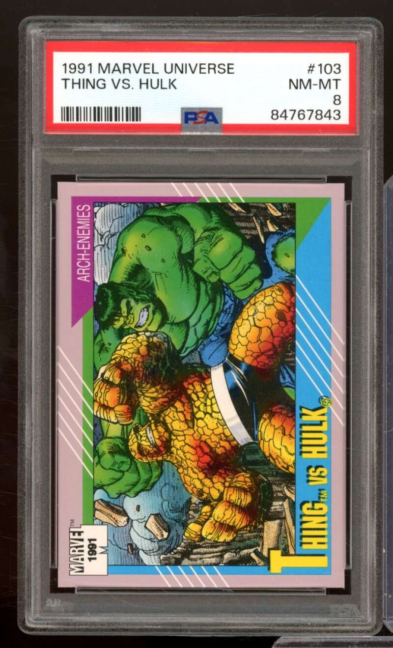 Thing Vs. Hulk Card 1991 Marvel Universe #103 PSA 8 Image 1