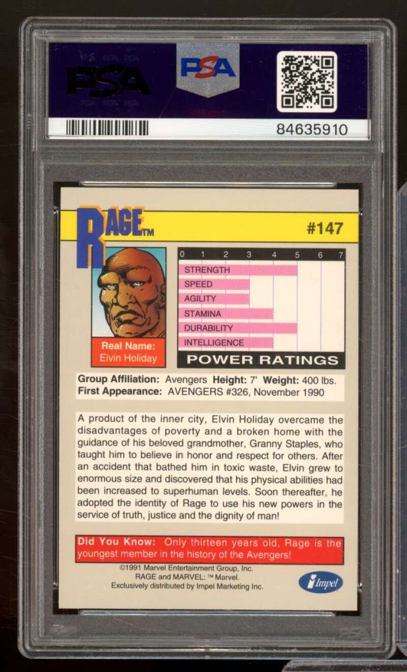 Rage Card 1991 Marvel Universe #147 PSA 6 Image 2