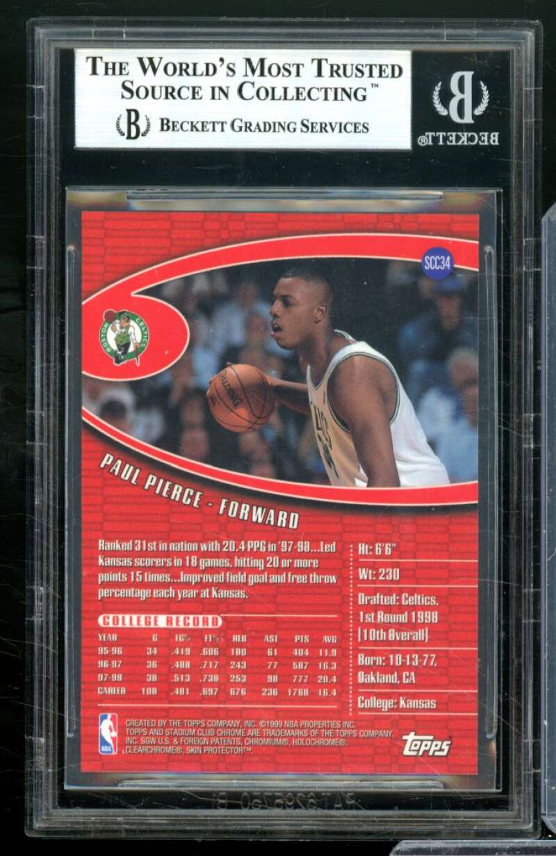 Paul Pierce Card 1998-99 Stadium Club Chrome #SCC34 BGS 8.5 Image 2