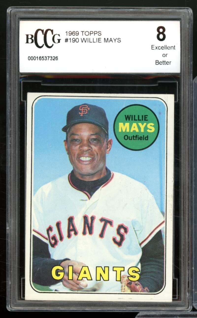 1969 Topps #190 Willie Mays Card BGS BCCG 8 Excellent+ Image 1