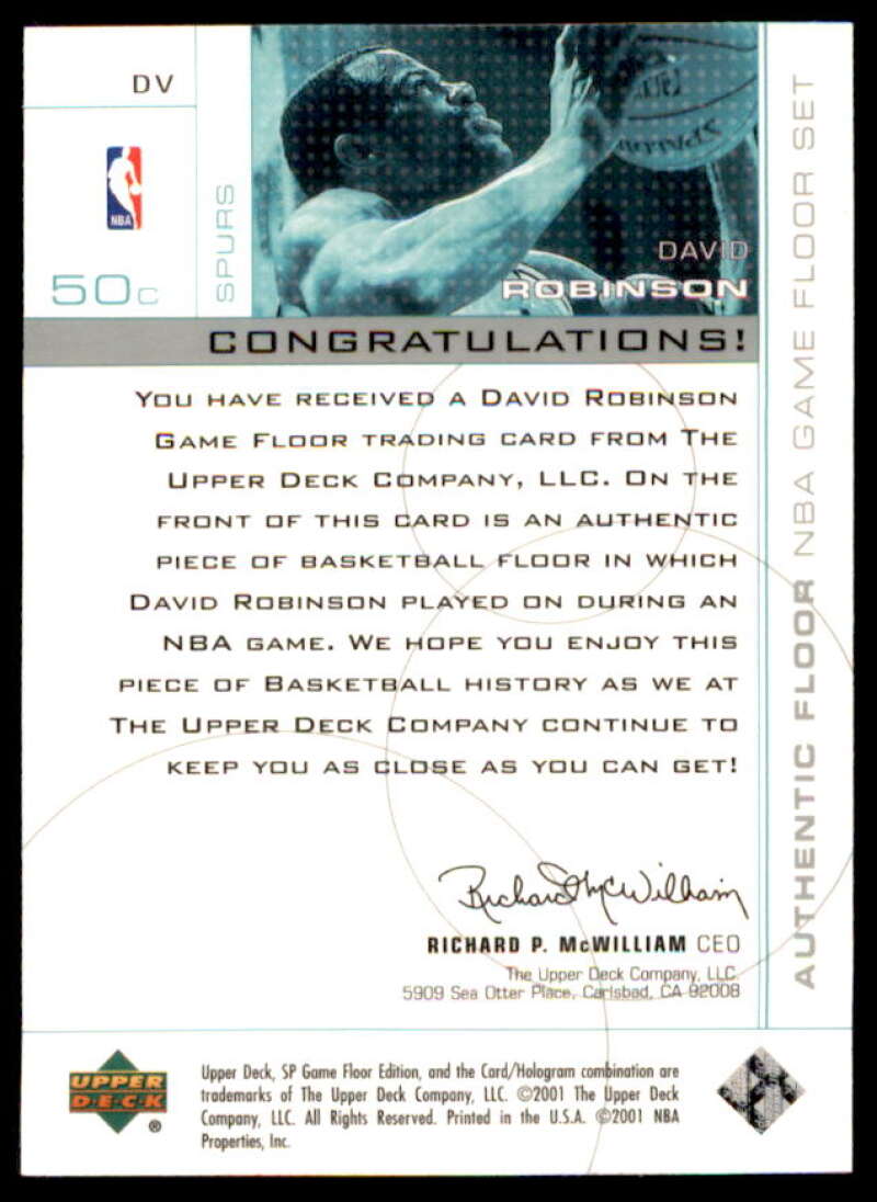 David Robinson Card 2000-01 SP Game Floor Authentic Floor #DV  Image 2