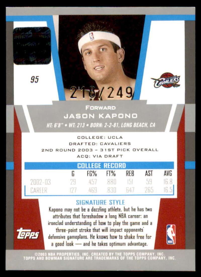 Jason Kapono Card 2003-04 Bowman Signature Edition Silver #95  Image 2