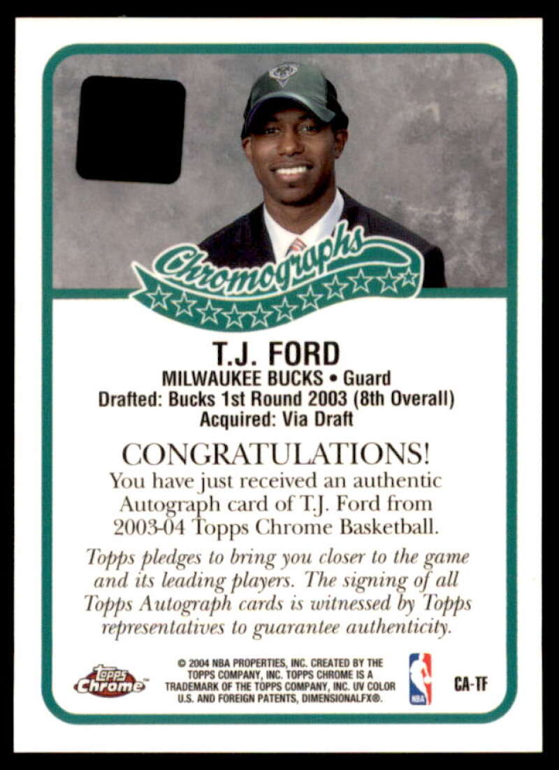 T.J. Ford D Rookie Card 2003-04 Topps Chrome Autographs #CATF  Image 2