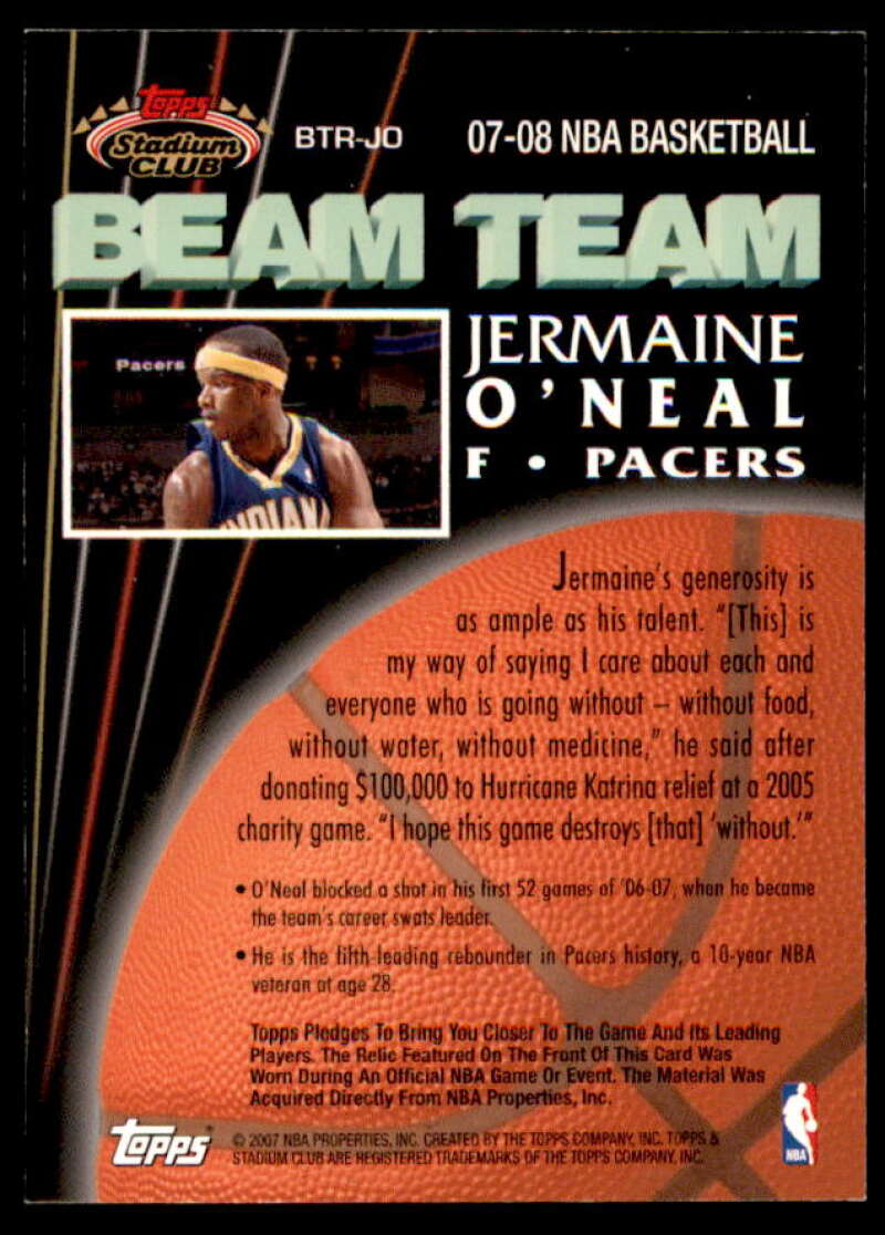 Jermaine O'Neal Card 2007-08 Stadium Club Beam Team Relics #JO  Image 2