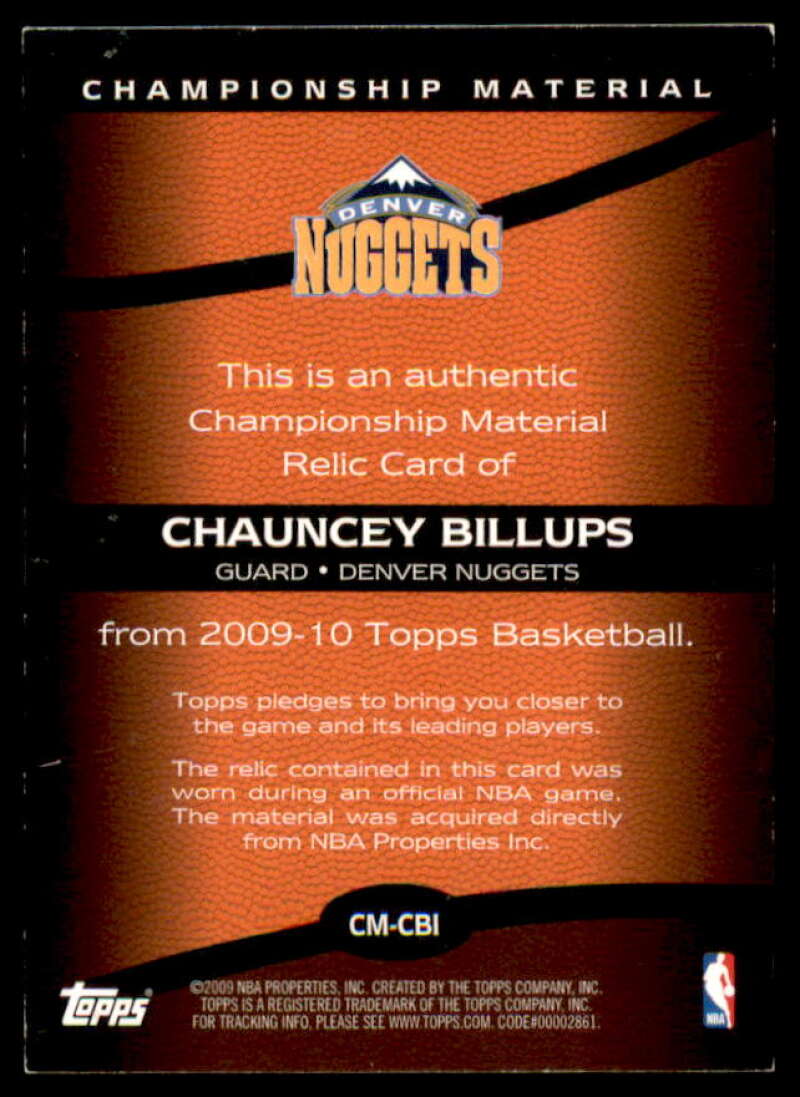 Chauncey Billups Card 2009-10 Topps Championship Materials #CMCBI  Image 2