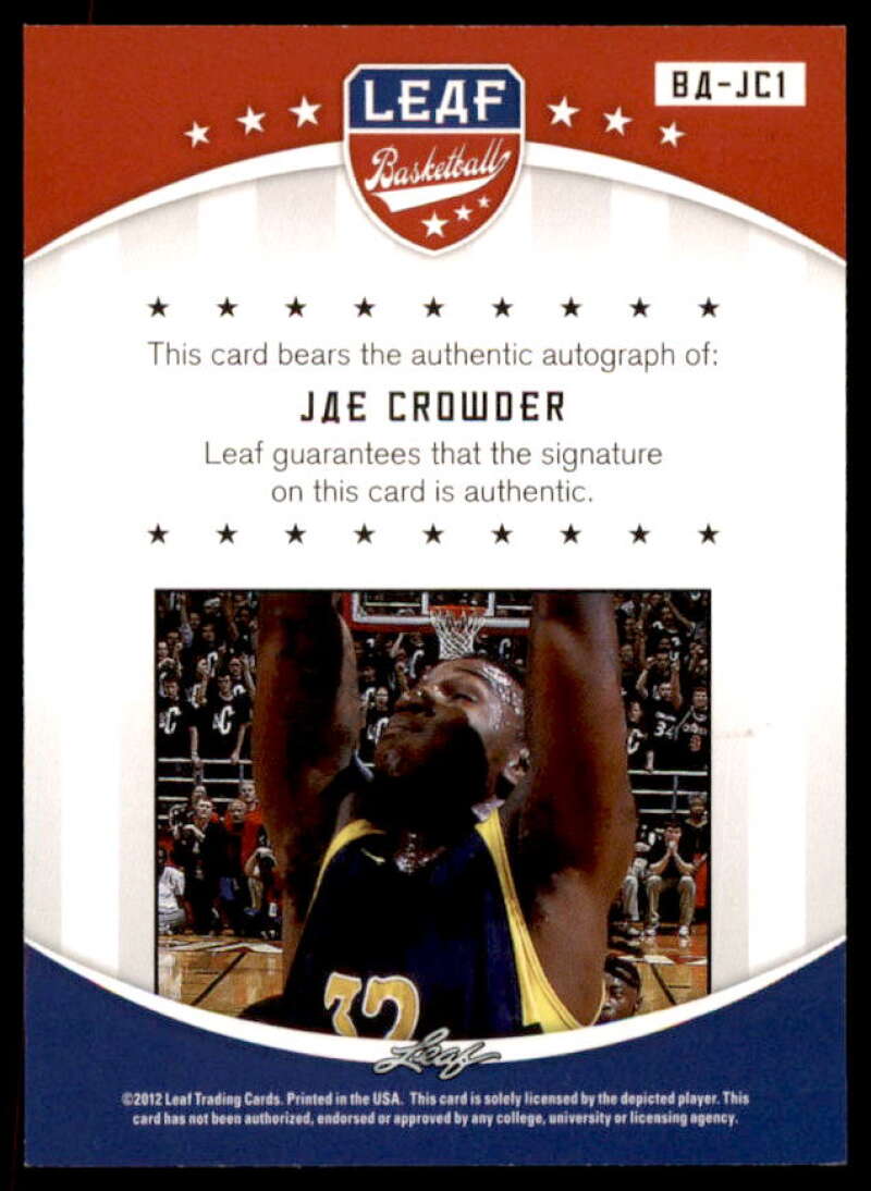 Jae Crowder Card 2012-13 Leaf Autographs #JC1  Image 2