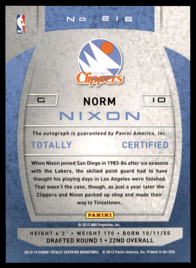 Norm Nixon Card 2013-14 Totally Certified Autographs #216  Image 2