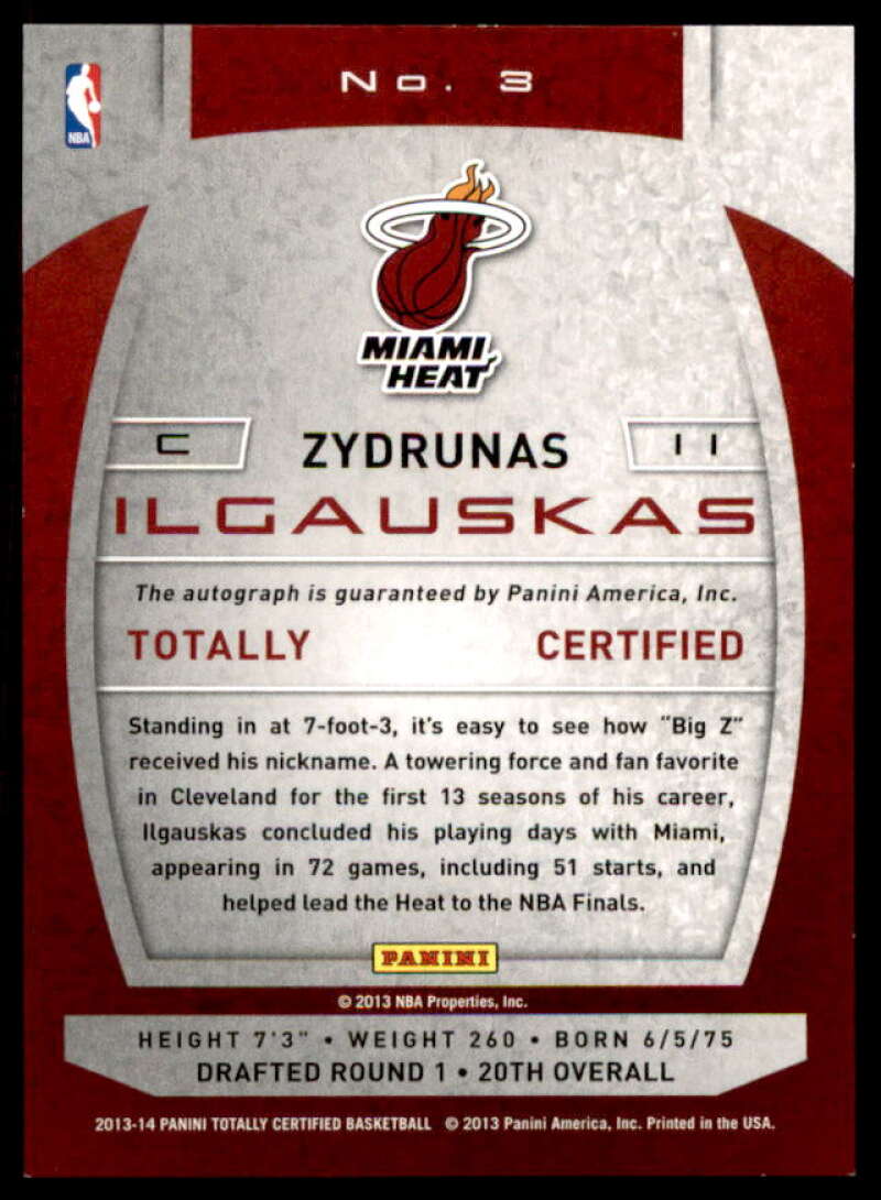 Zydrunas Ilgauskas Card 2013-14 Totally Certified Autographs #3  Image 2