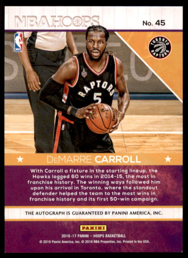 DeMarre Carroll Card 2016-17 Hoops Hot Signatures #45  Image 2