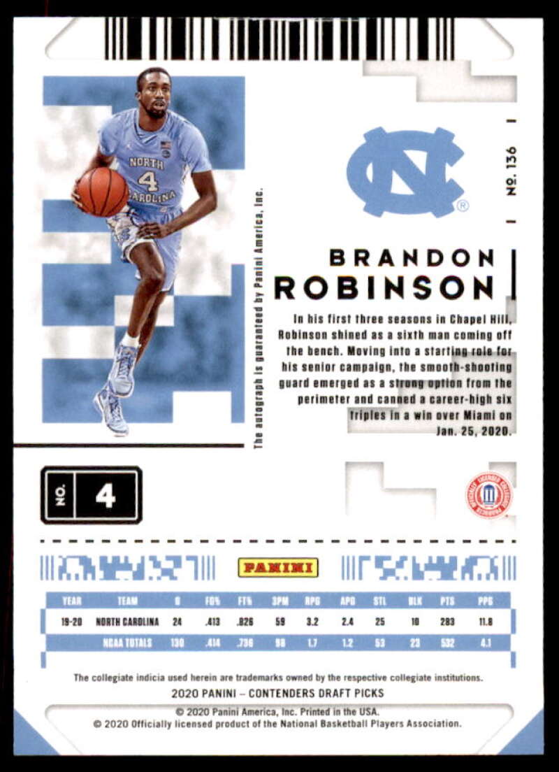 Brandon Robinson RC 2020 Contenders Draft Picks Prospect Ticket AU Green #136  Image 2