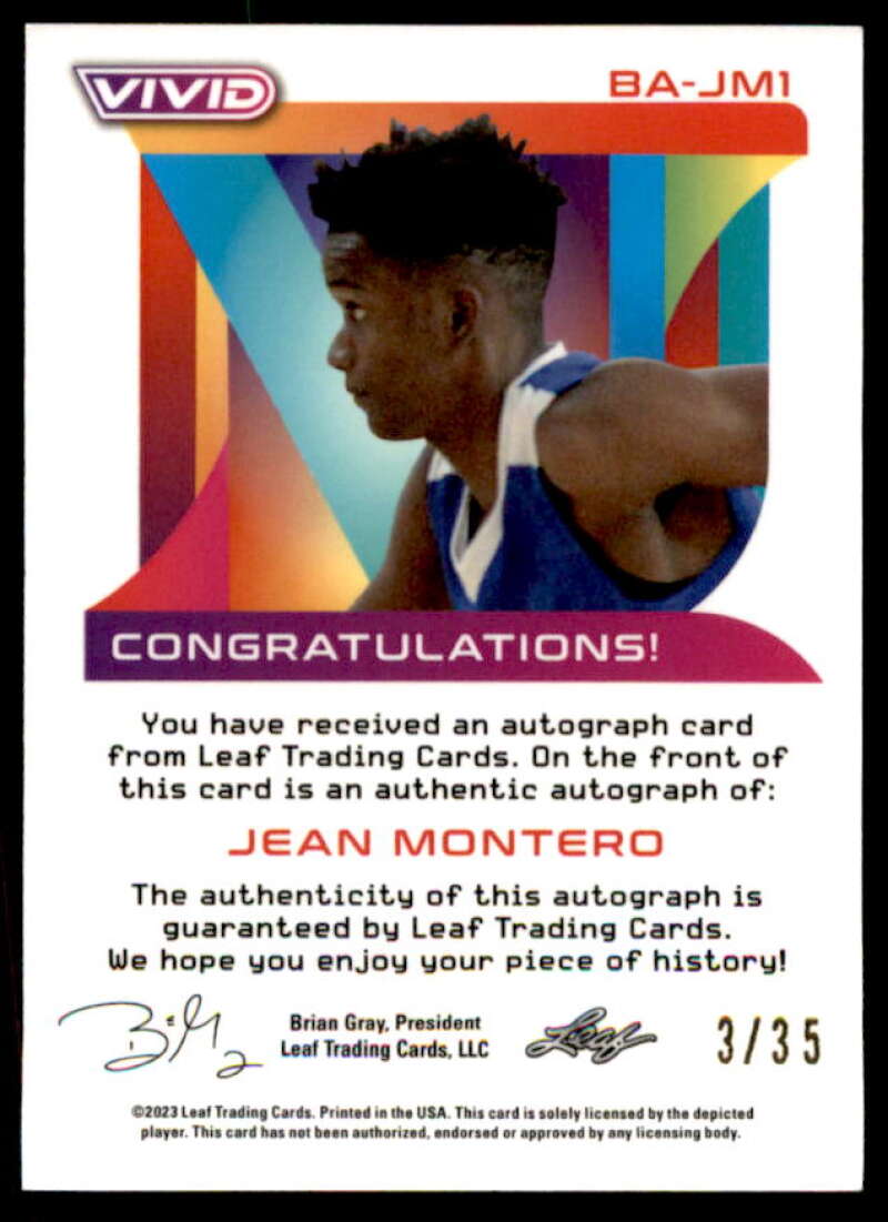 Rookie Card 2023 Leaf Vivid Jean Montero #BA-JM1  Image 2