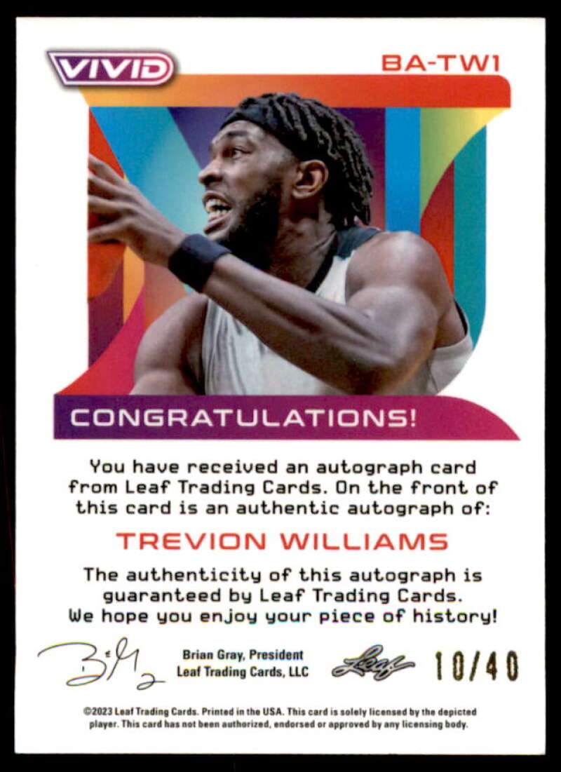 Rookie Card 2023 Leaf Vivid Trevion Williams #BA-TW1  Image 2