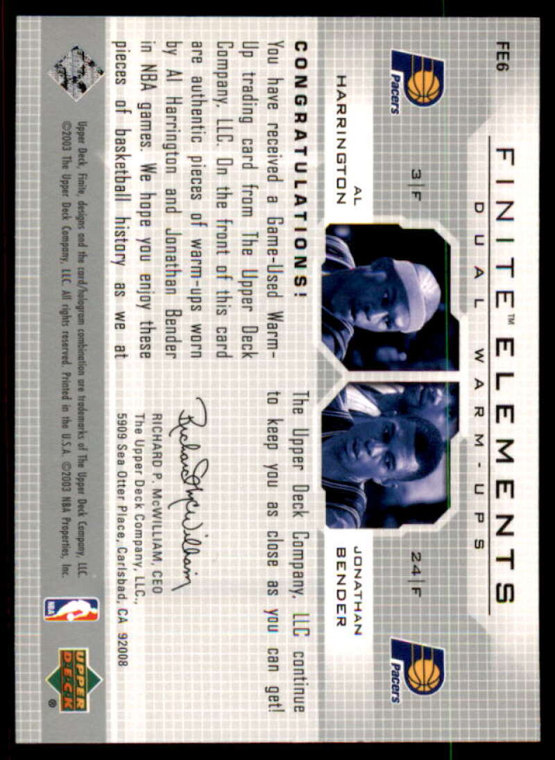 Al Harrington/Jonathan Bender 2003-04 Upper Deck Finite Elements Warmups #FE6  Image 2