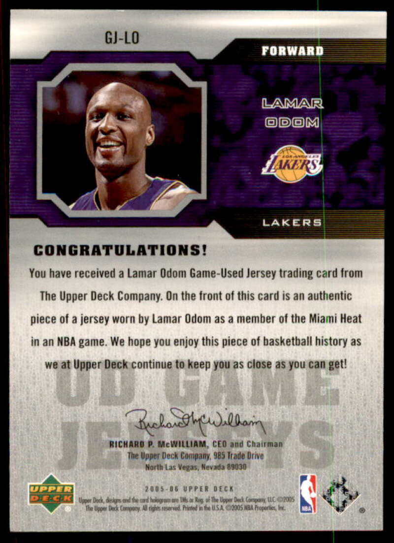 Lamar Odom Card 2005-06 Upper Deck Game Jerseys #LO  Image 2