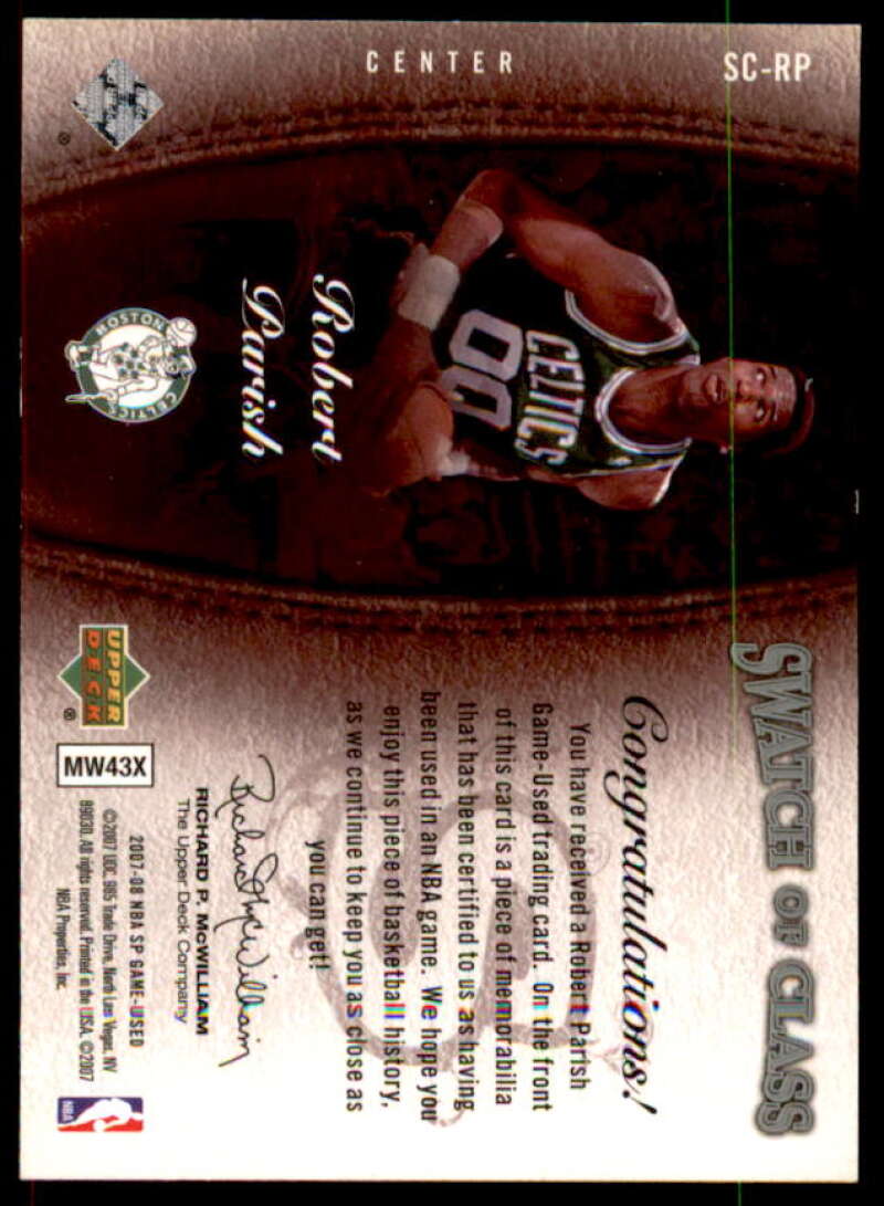 Robert Parish Card 2007-08 SP Game Used Swatch of Class #SCRP  Image 2