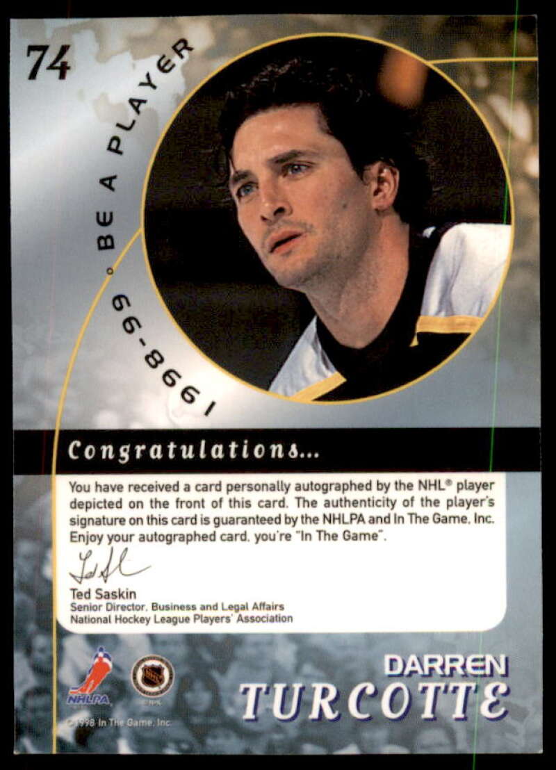 Darren Turcotte Card 1998-99 Be A Player Autographs #74  Image 2