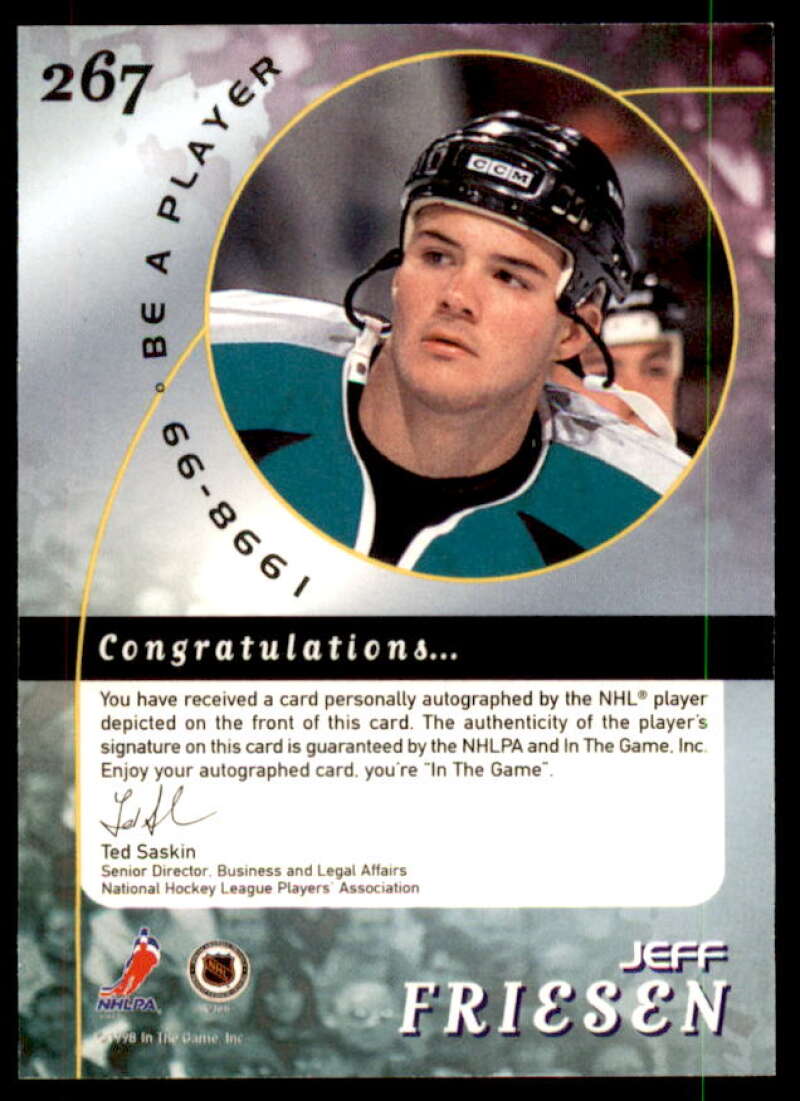 Jeff Friesen Card 1998-99 Be A Player Autographs #267  Image 2