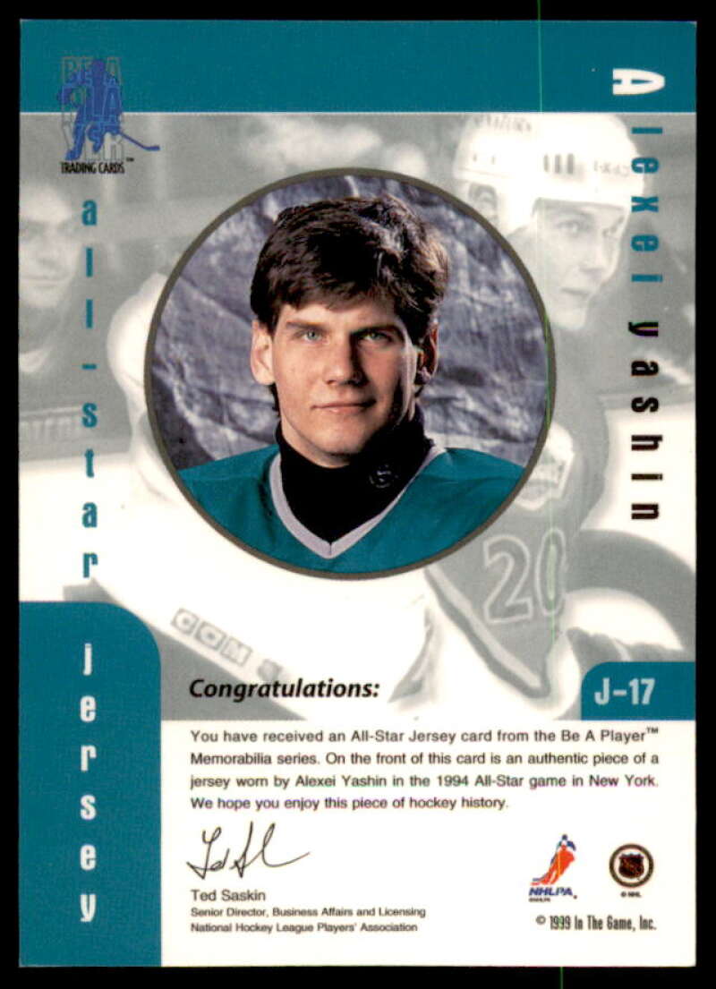 Alexei Yashin Card 1999-00 BAP Memorabilia Jersey #J17  Image 2