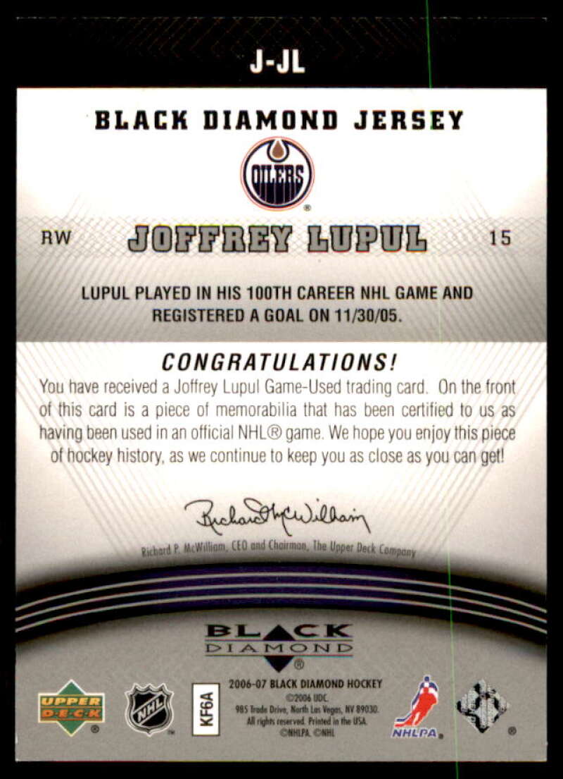 Joffrey Lupul Card 2006-07 Black Diamond Jerseys #JJL  Image 2