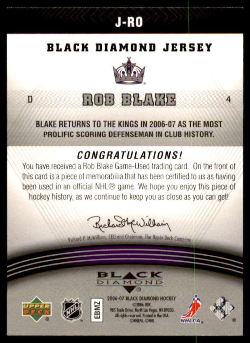 Rob Blake Card 2006-07 Black Diamond Jerseys #JRO  Image 2