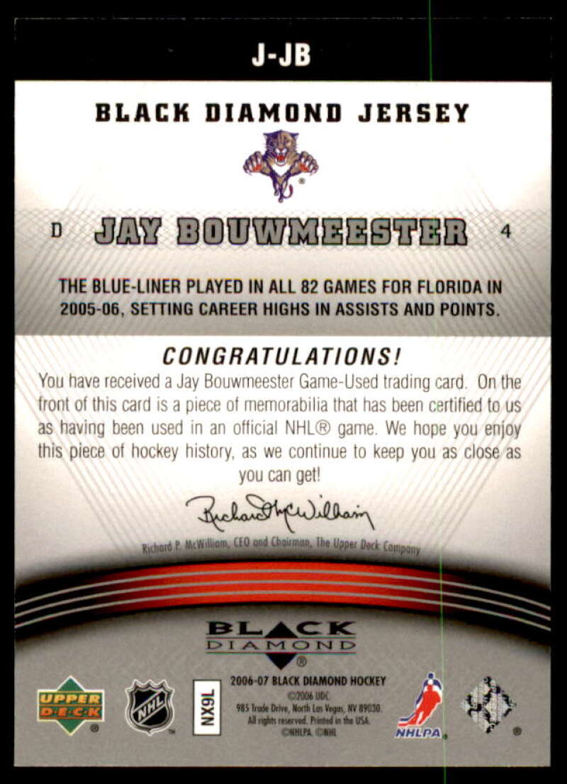 Jay Bouwmeester Card 2006-07 Black Diamond Jerseys #JJB  Image 2