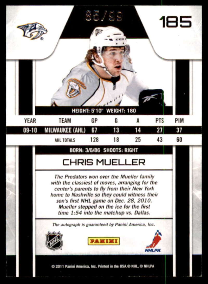 Chris Mueller Rookie Card 2010-11 Zenith Rookie Parallel #185  Image 2