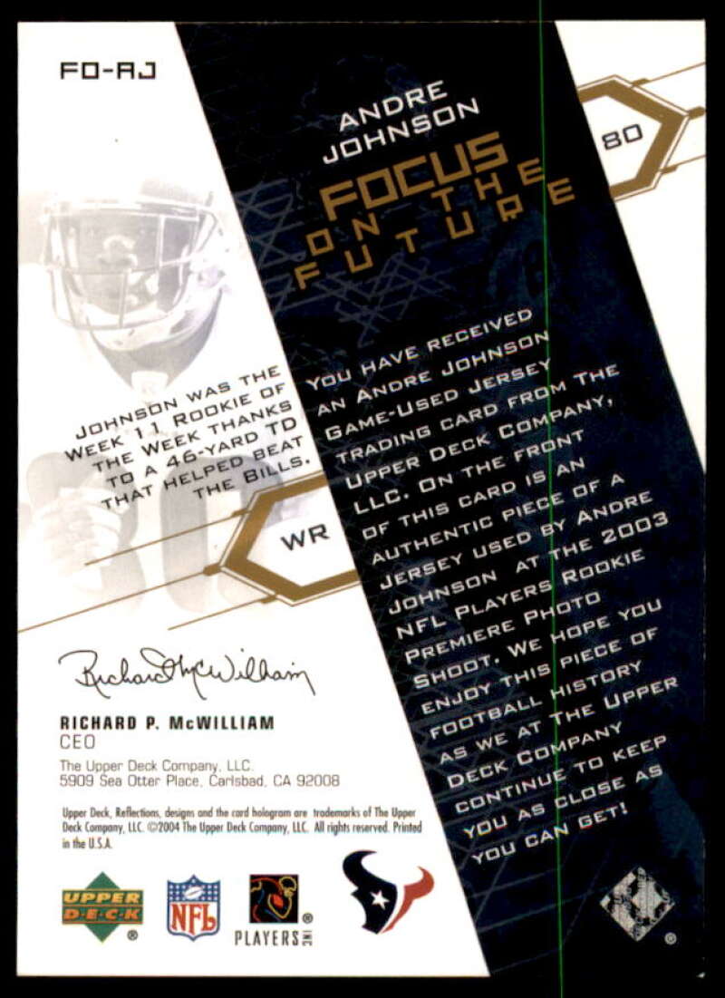 Andre Johnson Card 2004 Reflections Focus on the Future Jerseys Gold #FOAJ  Image 2