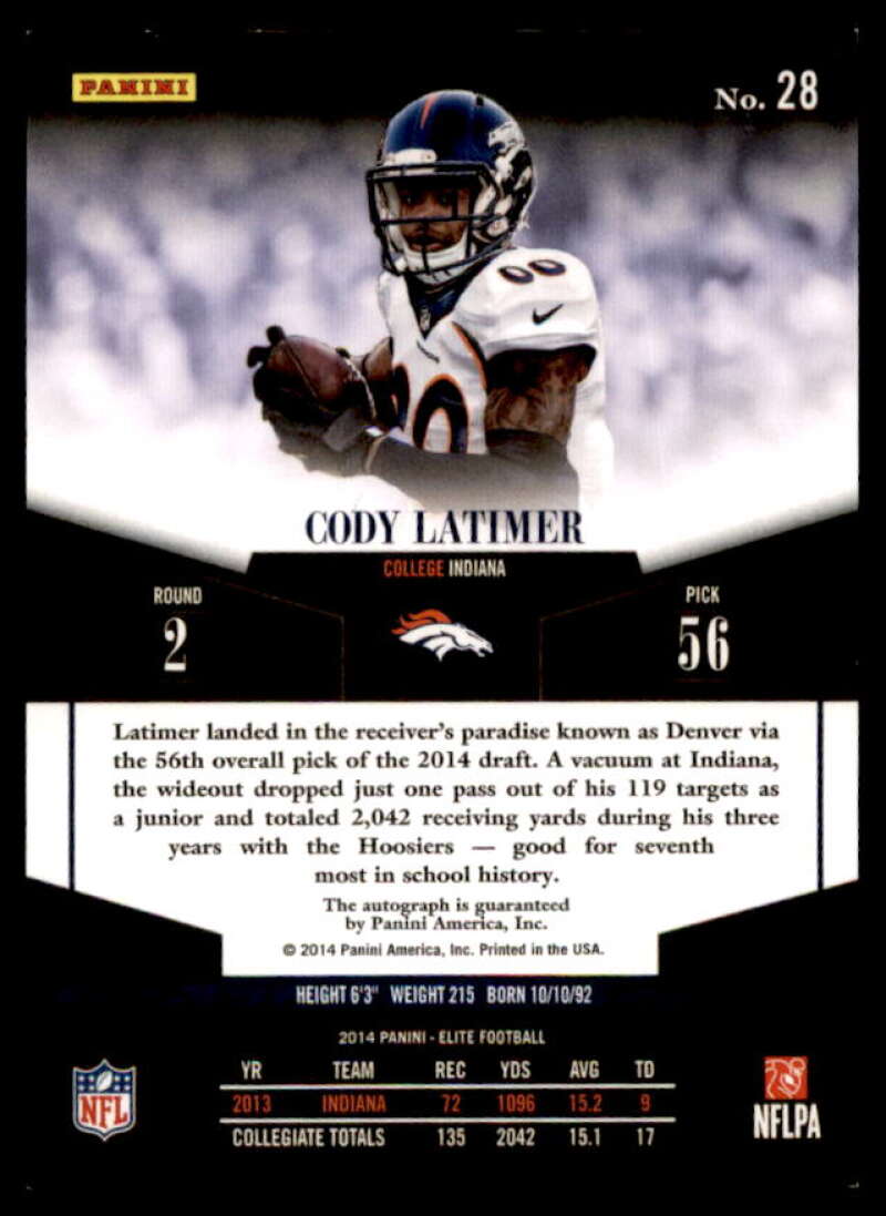 Cody Latimer Rookie Card 2014 Elite Rookie Autographs #28  Image 2