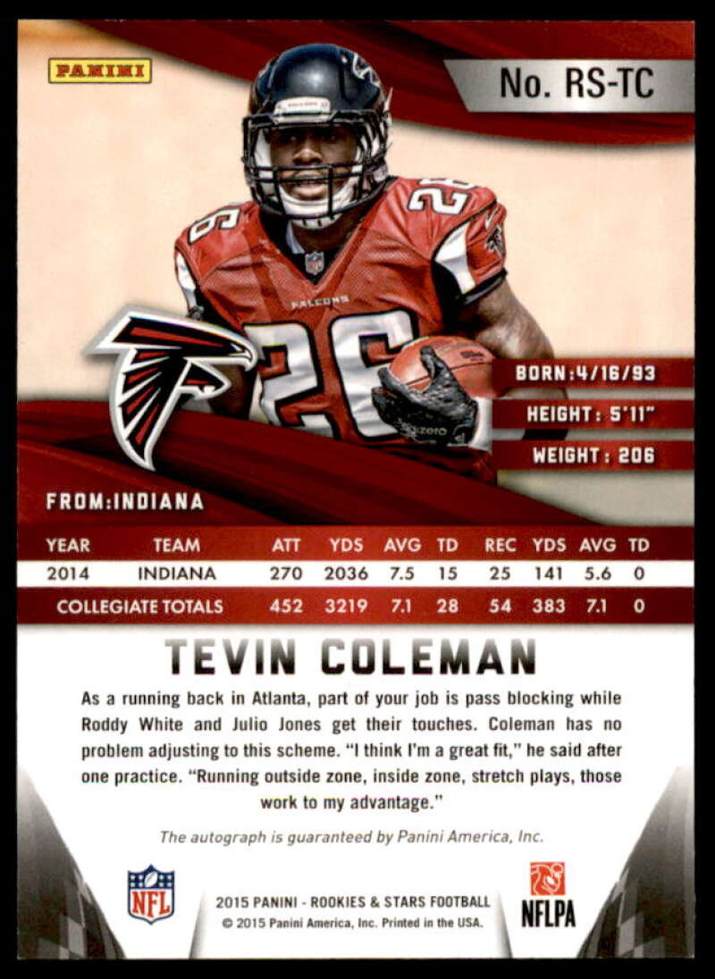 Tevin Coleman Rookie Card 2014 Rookies Stars Rookie Autographs Longevity #126  Image 2