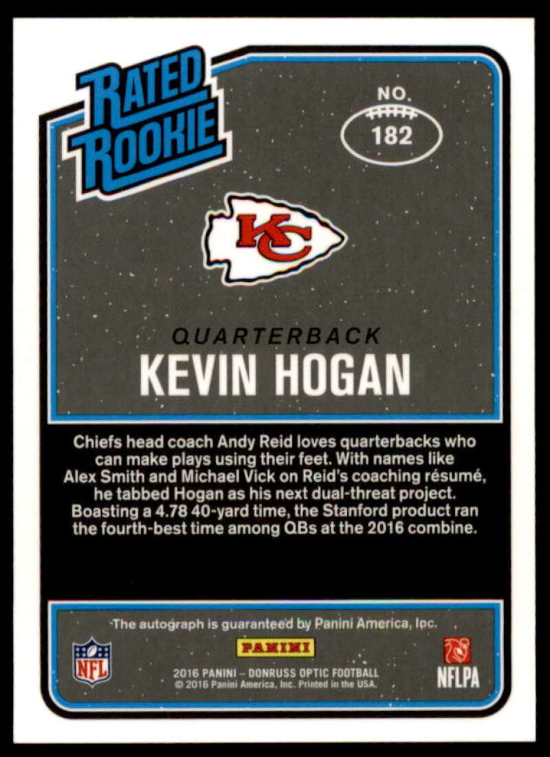 Kevin Hogan Rookie Card 2016 Donruss Optic Rated Rookies Autographs #182  Image 2