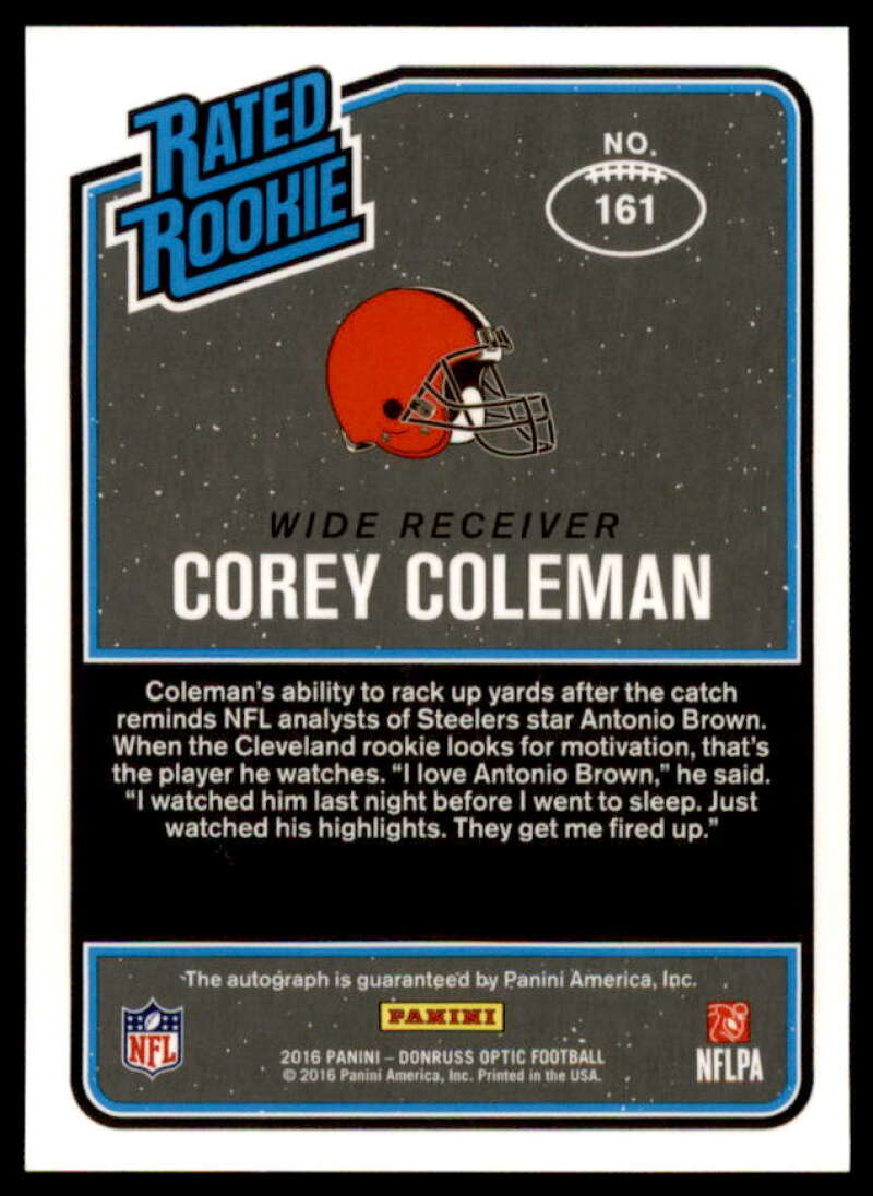 Corey Coleman Rookie 2016 Donruss Optic Rated Rookies Autographs Bronze #161  Image 2