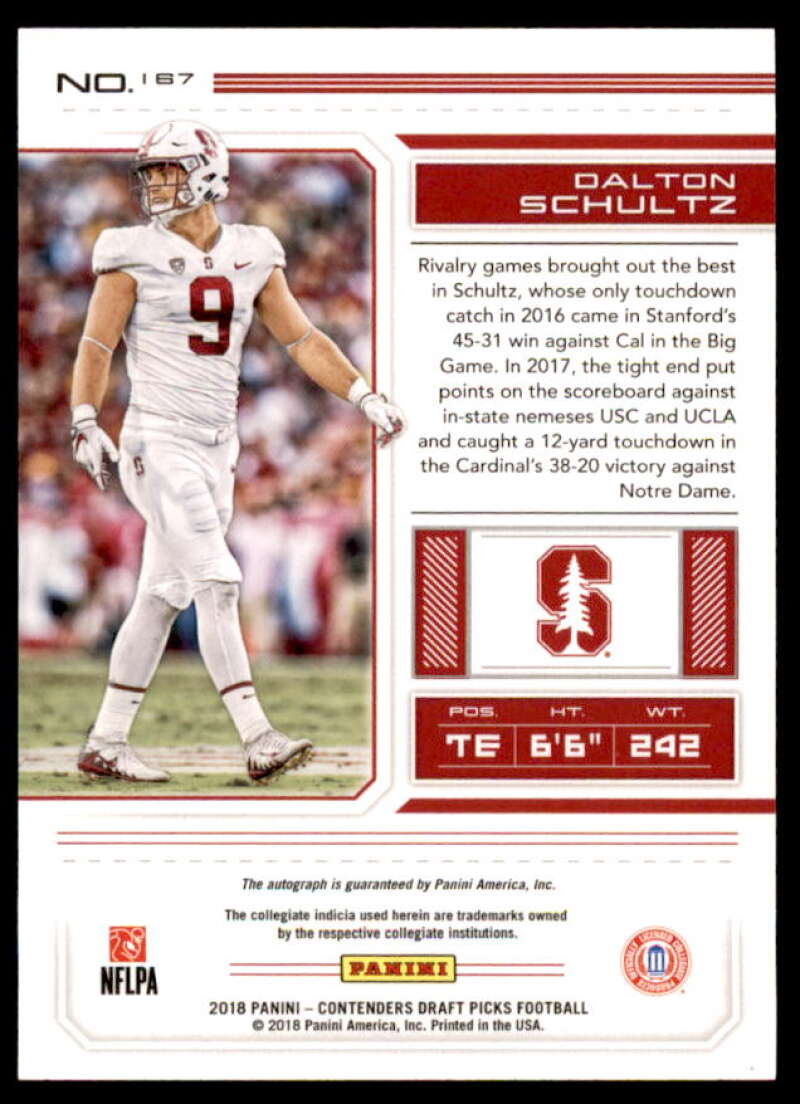 Dalton Schultz AU Rookie Card 2018 Panini Contenders Draft Picks #167  Image 2