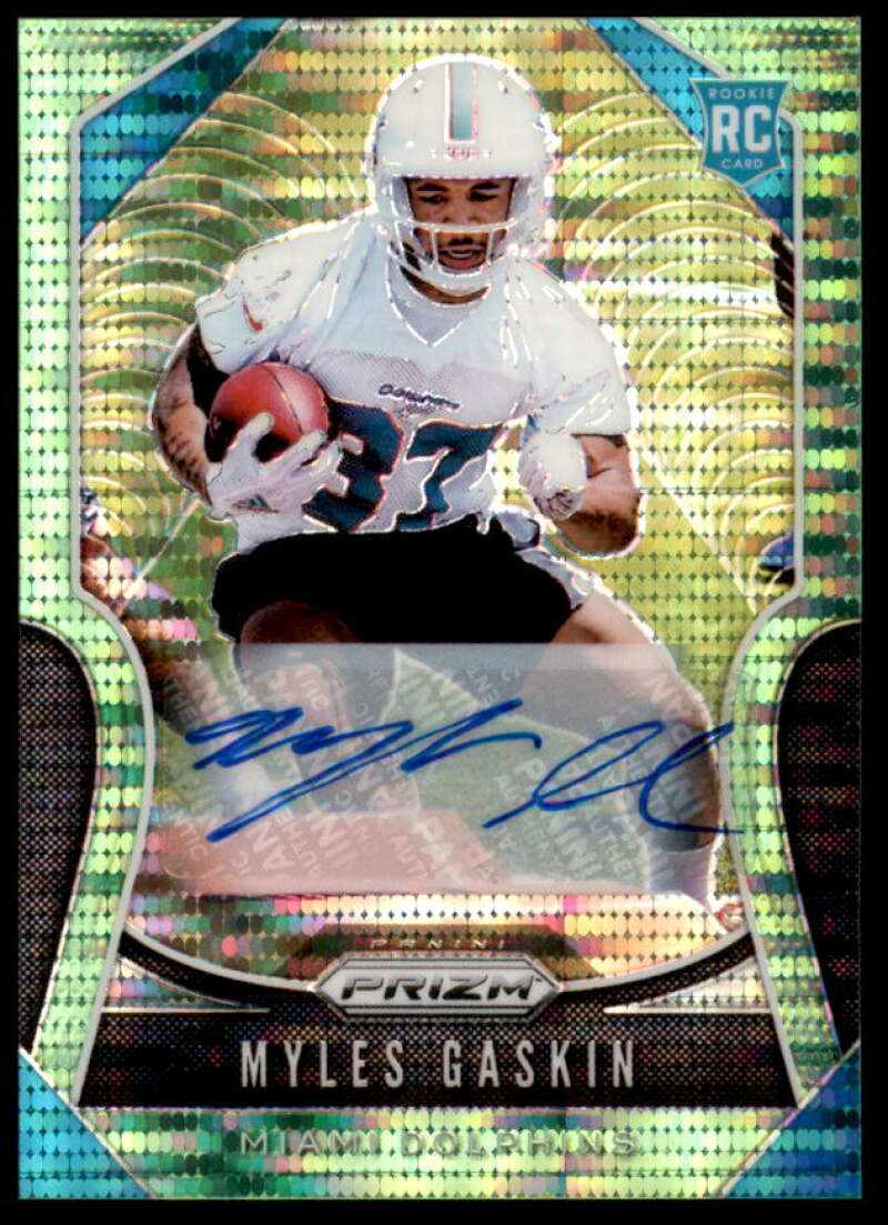 Myles Gaskin Rookie 2019 Panini Prizm Rookie Autographs Prizms Neon Green #334  Image 1