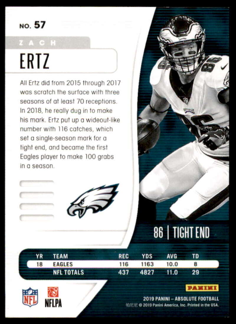 Zach Ertz Card 2019 Absolute Spectrum Green #57  Image 2