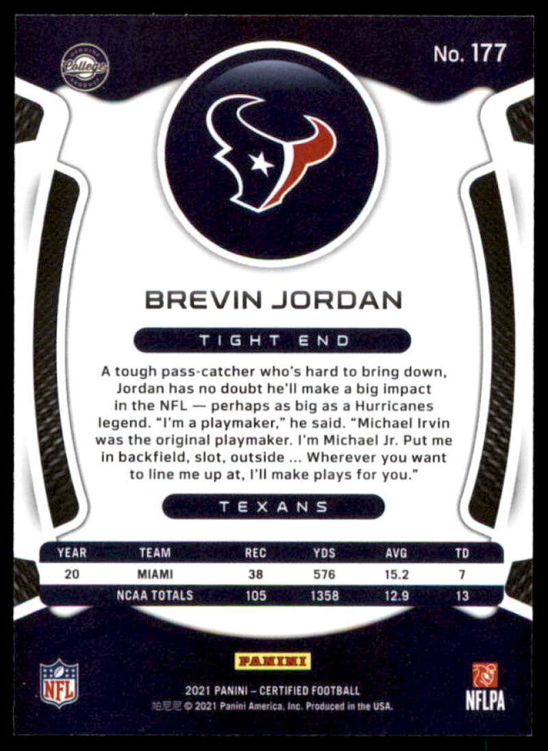 Brevin Jordan Rookie Card 2021 Certified Mirror Gold #177  Image 2