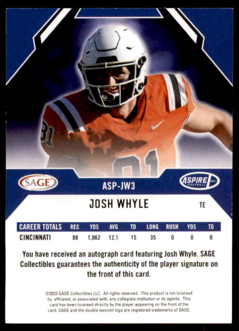 Josh Whyle Rookie Card 2023 SAGE Aspire Autographs Silver #ASPJW3  Image 2